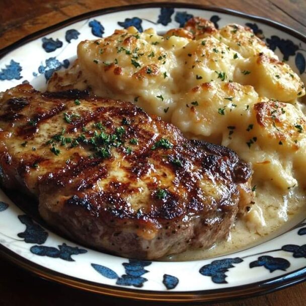 Ribeye Steak with Cheesy Scalloped Potatoes Food Recipes