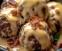 Meatballs with Creamy Cheese Sauce and Crispy Bacon