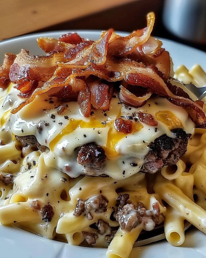 Loaded Bacon Cheeseburger Alfredo Pasta