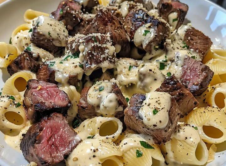 Garlic Butter Steak Bites & Creamy Parmesan Shells