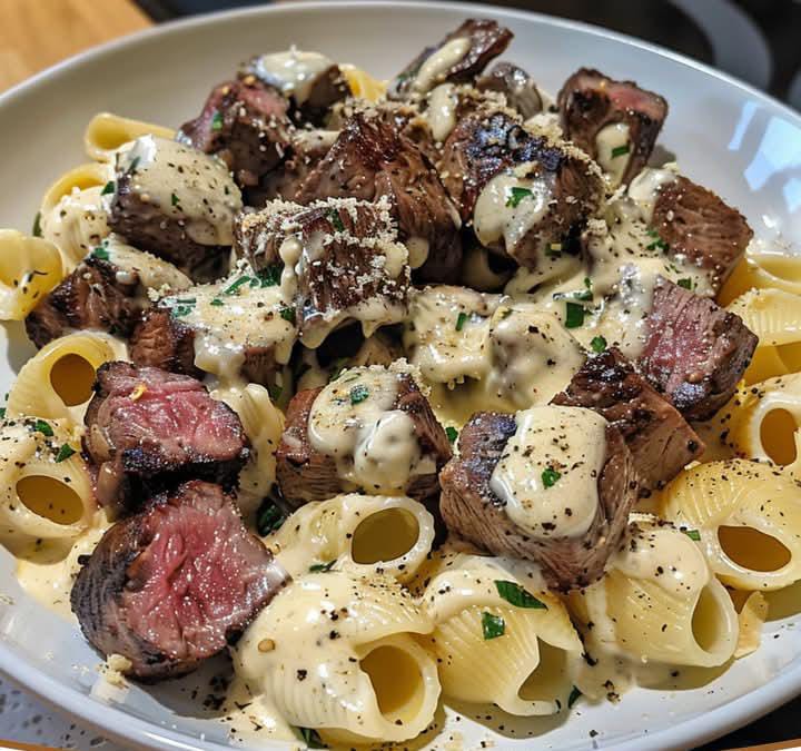 Garlic Butter Steak Bites & Creamy Parmesan Shells