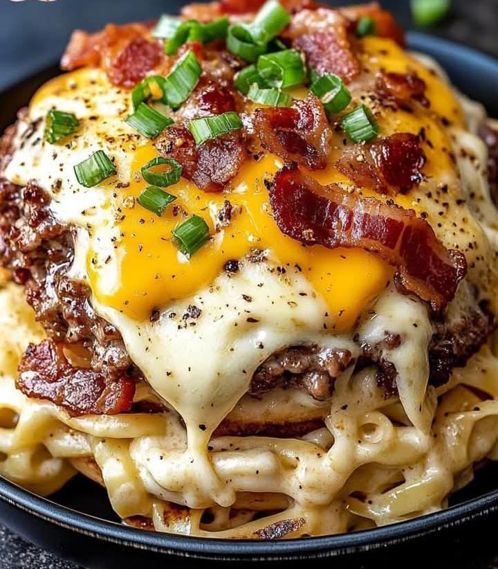Loaded Beef Cheeseburger Alfredo Pasta 