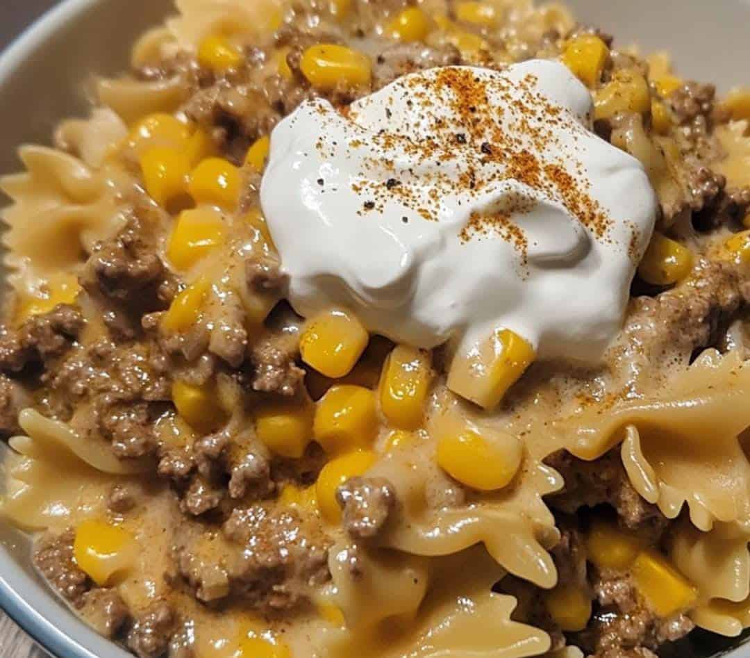 Creamy Ranch Beef Bowtie Skillet with Sweet Corn Magic